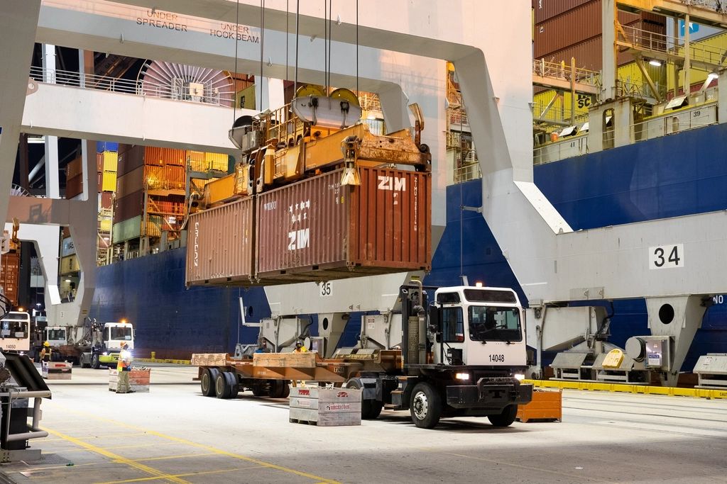 Container being loaded at port